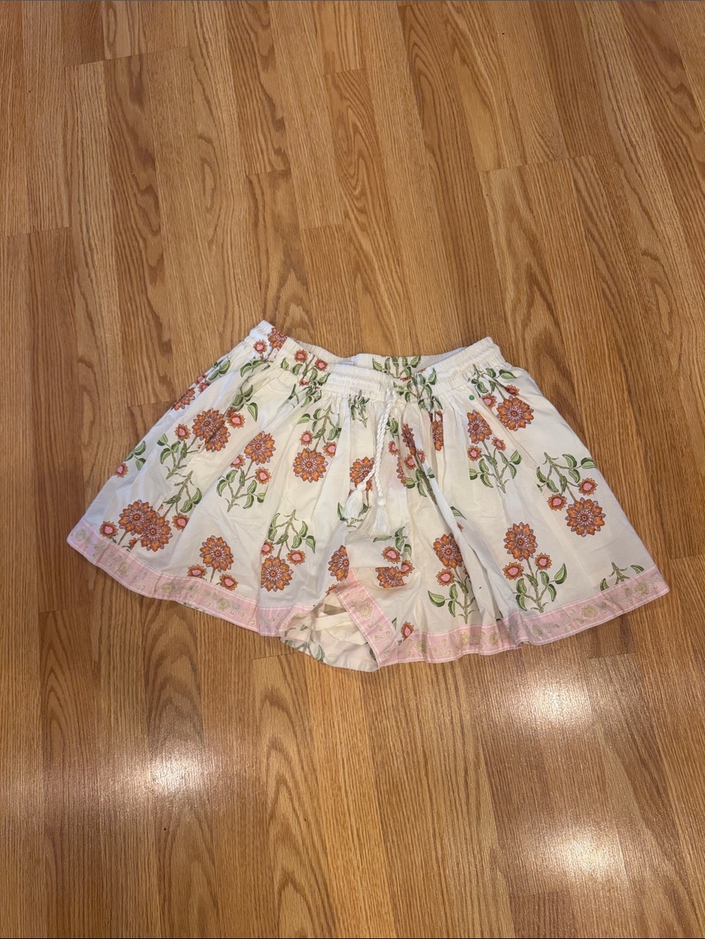 Old Navy White Balloon Shorts with Orange Floral Print and Pink Trim